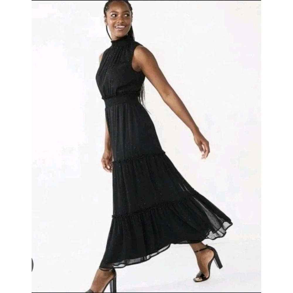 Draper James Dress XXL Black Tiered Smocked Maxi Metallic Boho Western Ethereal - Picture 2 of 14